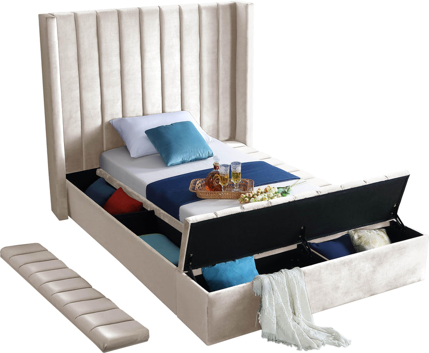 Kiki Cream Velvet Twin Bed (3 Boxes)