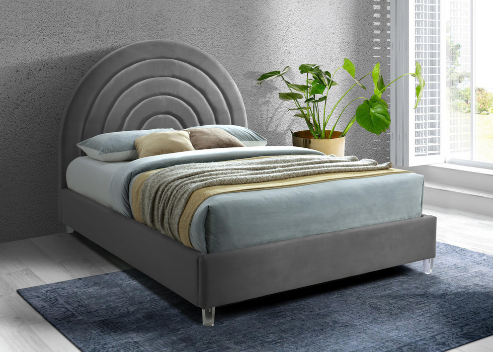Rainbow Grey Velvet Queen Bed