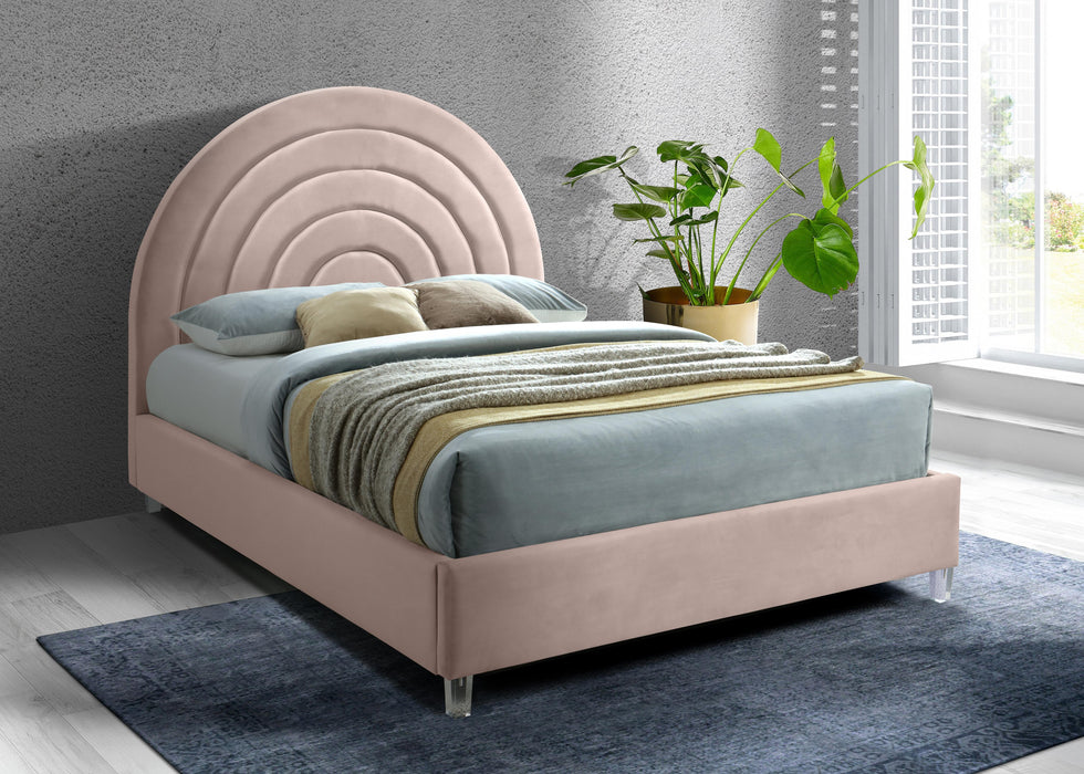 Rainbow Pink Velvet Queen Bed