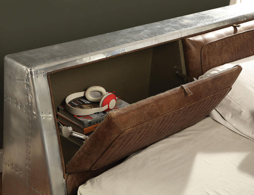 Brancaster Retro Brown Top Grain Leather & Aluminum Queen Bed image