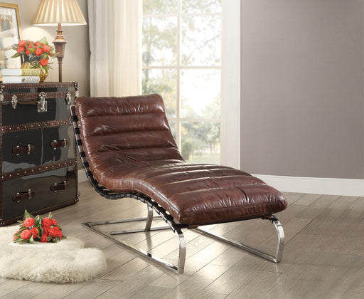Qortini Vintage Dark Brown Top Grain Leather & Stainless Steel Chaise image