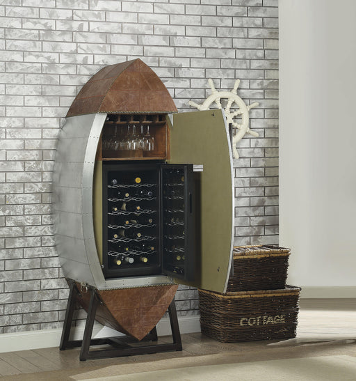 Brancaster Retro Brown Top Grain Leather & Aluminum Wine Cabinet & Cooler image