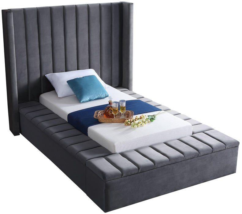 Kiki Grey Velvet Twin Bed (3 Boxes) image