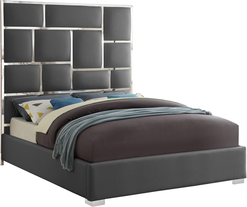 Milan Grey Faux Leather Queen Bed image